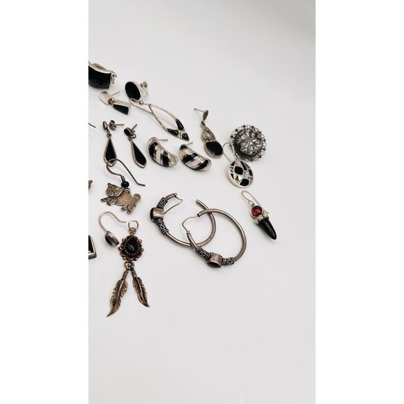 Lot Of Sterling Silver 925 Earrings Single/Pairs Black Onyx Silver SCRAP CRAFT - Picture 3 of 11